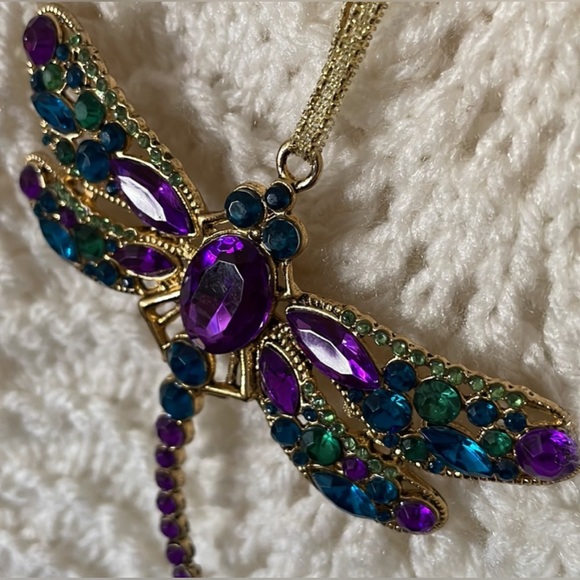 NWT dragonfly ornament  - purple & teal piece on gold tone use as an ornament - Picture 2 of 6